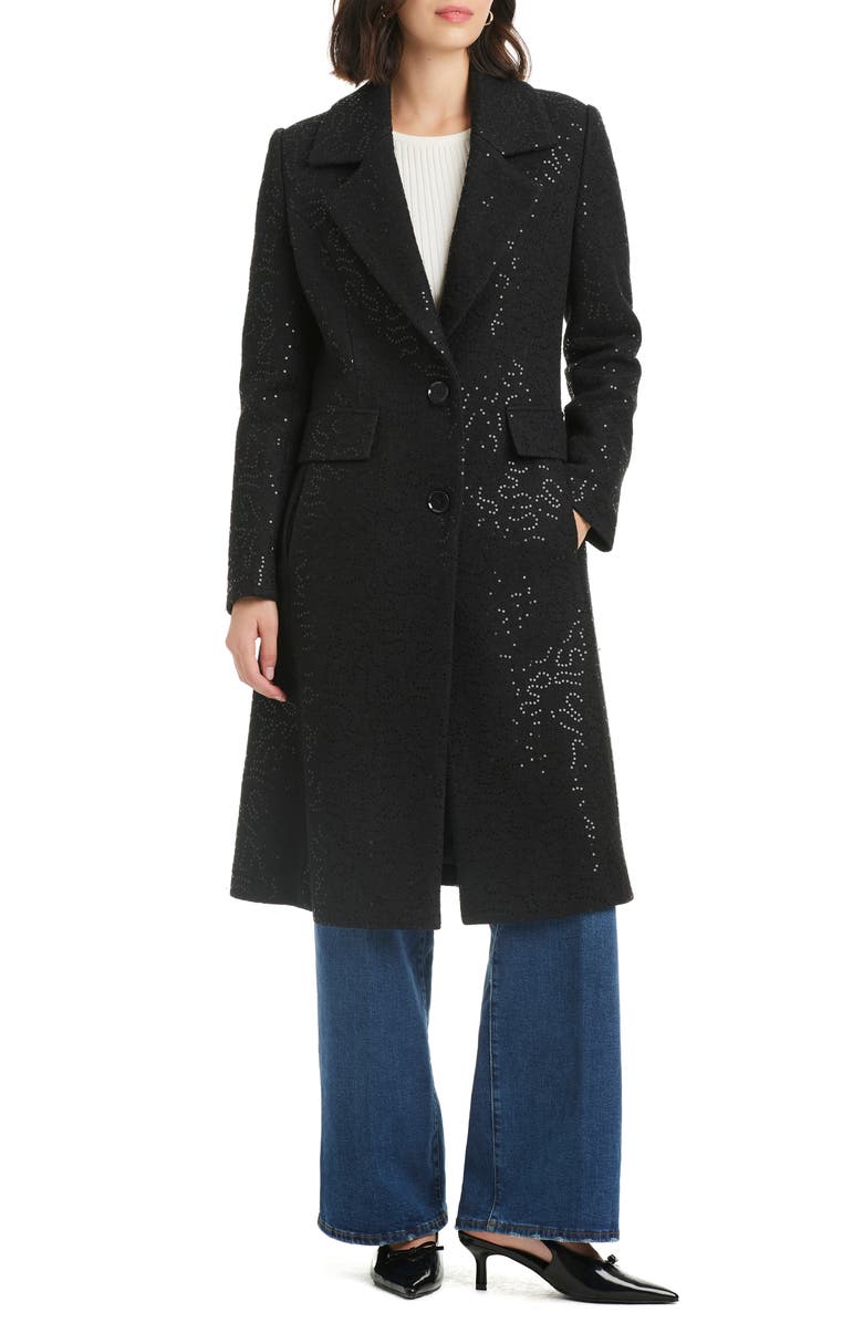 Kate Spade New York Sequin Pattern Longline Coat, Alternate, color, Black
