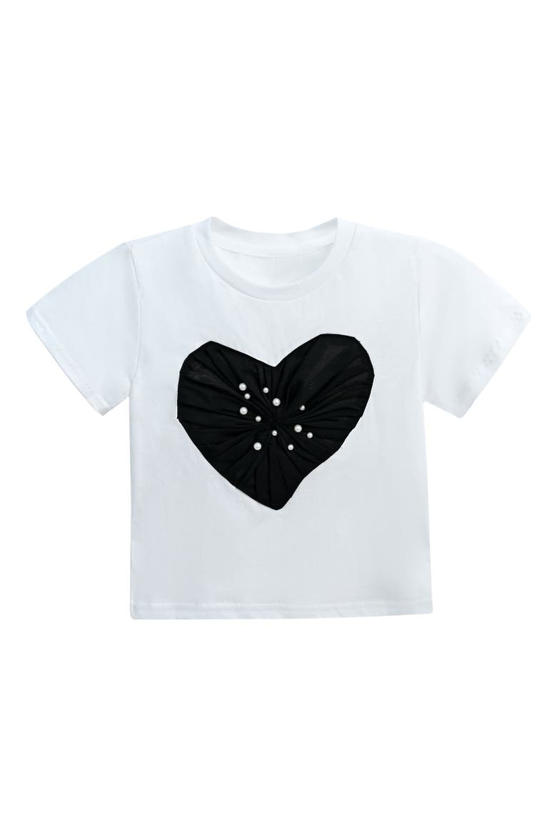 Pearl Heart Applique T-Shirt, Main, color, White