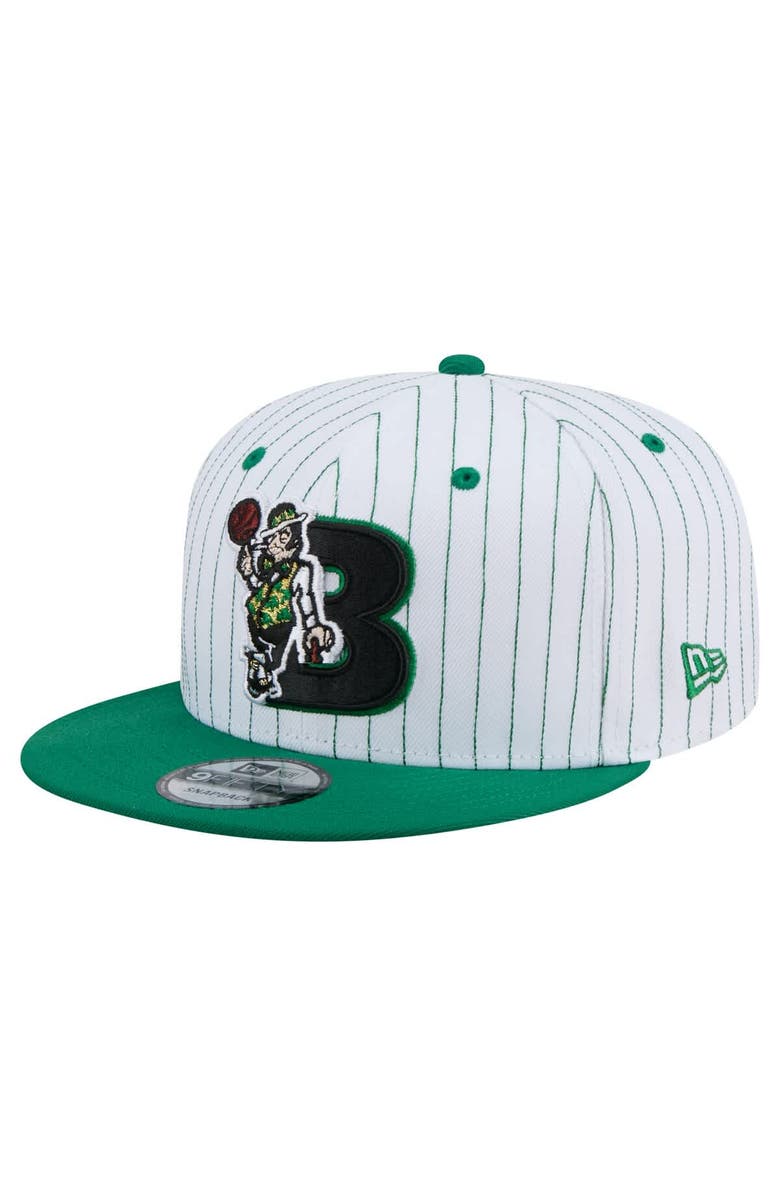 New Era Men's New Era  White Boston Celtics Deceptor Pinstripe 9FIFTY Snapback Hat, Alternate, color, White