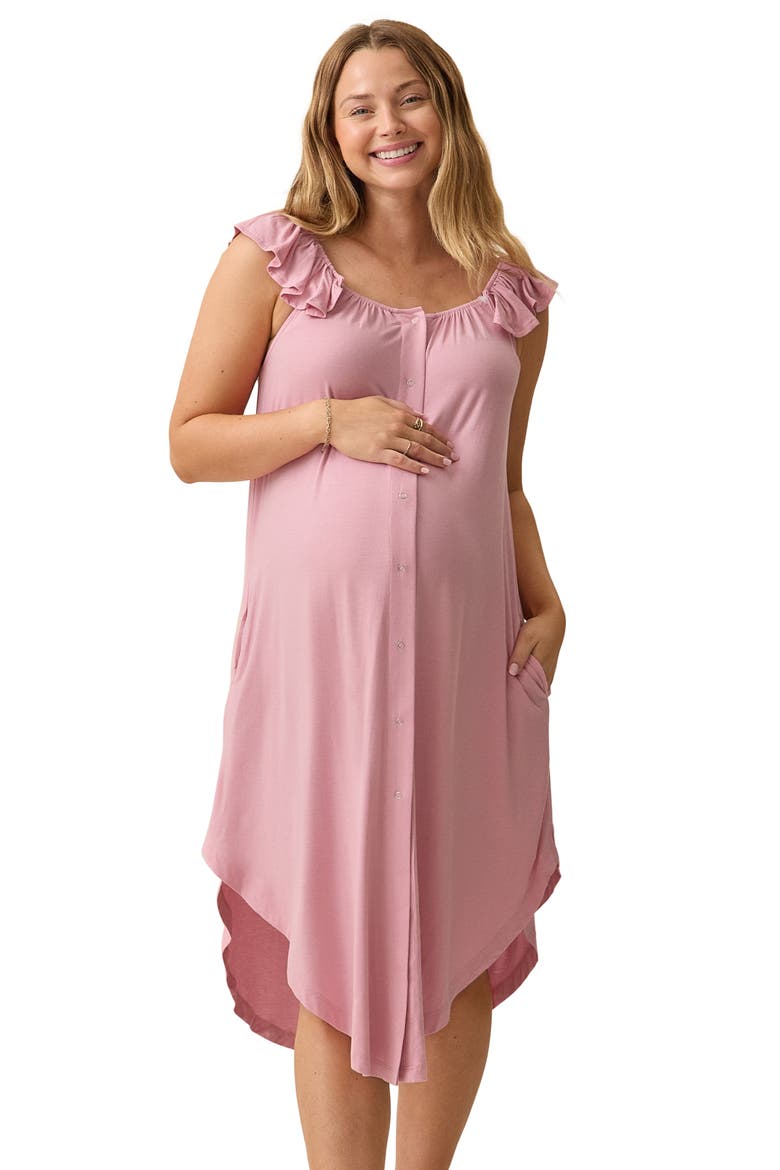 Ruffle Strap Labor & Delivery Gown, Main, color, Light Mauve