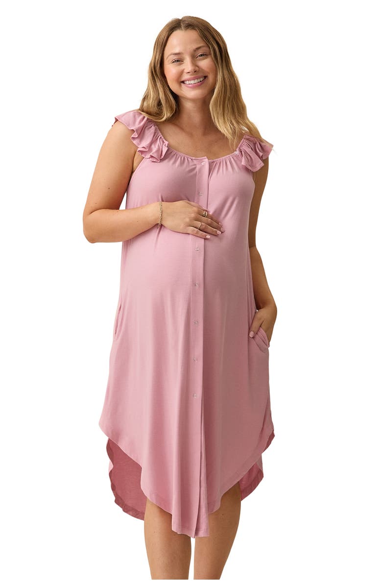 Kindred Bravely Ruffle Strap Labor & Delivery Gown, Main, color, Light Mauve