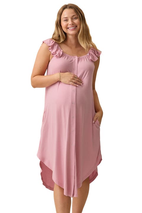 Ruffle Strap Labor & Delivery Gown