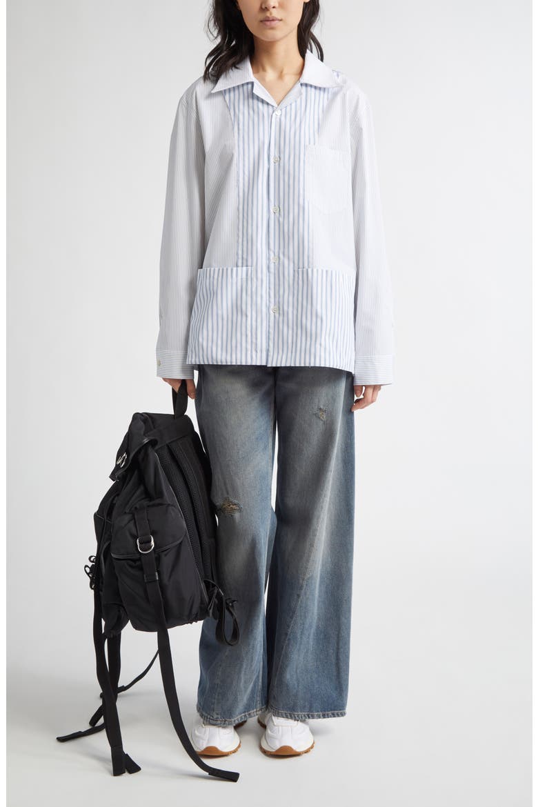 Patchwork Stripe Button-Up Shirt, Alternate, color, WHITE