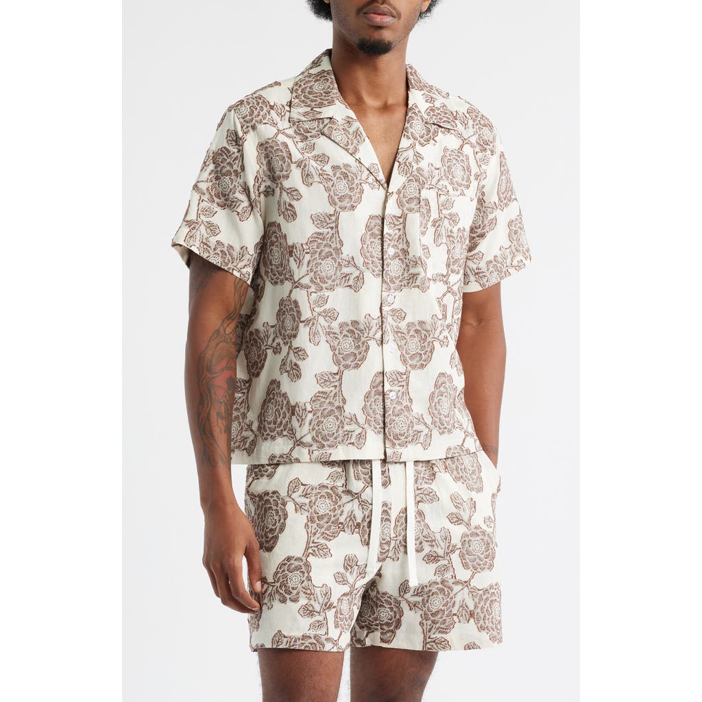 Rizort Nathan Floral Cotton & Viscose Blend Camp Shirt In Neutral