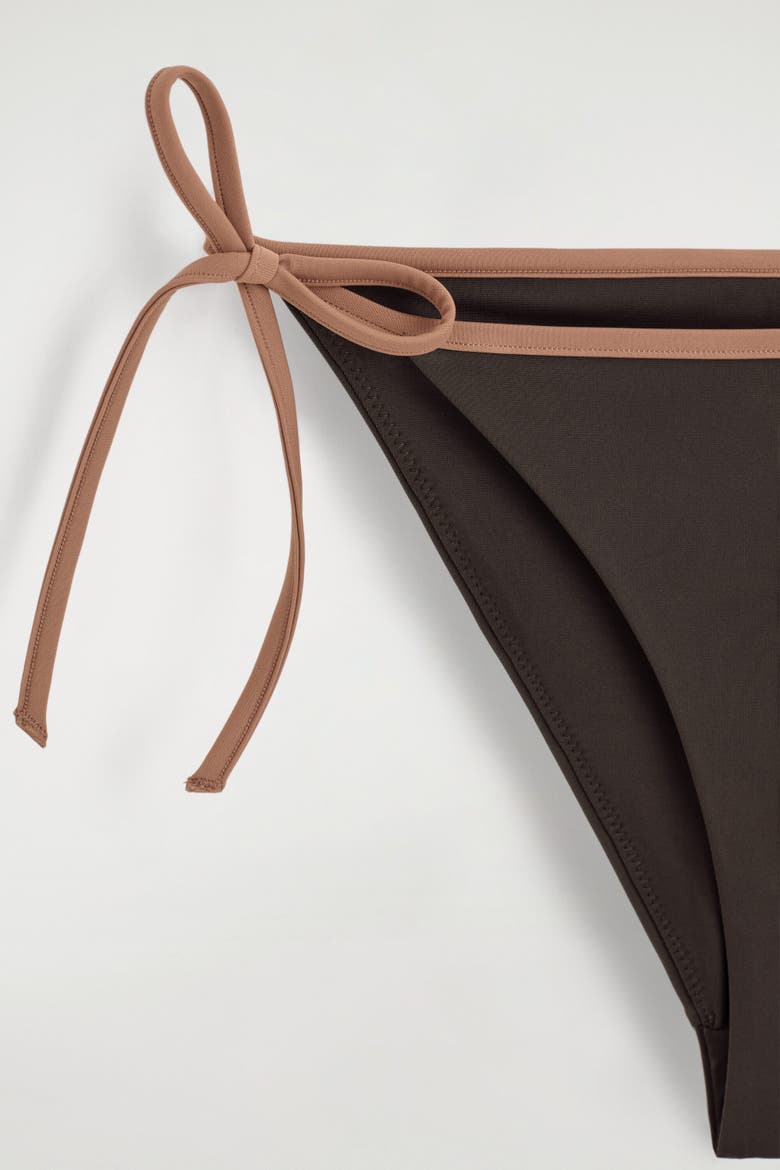 Contrast-trimmed Tie-side Bikini Briefs, Alternate, color, BROWN / TERRACOTTA
