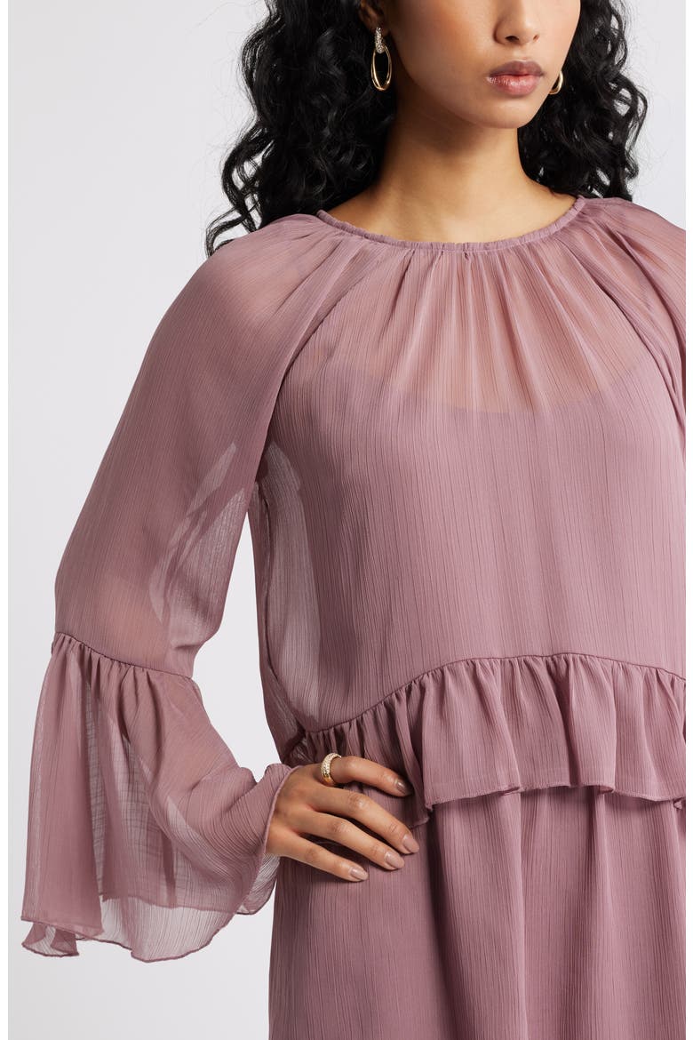 Long Sleeve Tiered Chiffon Dress, Alternate, color, PURPLE WISTFUL