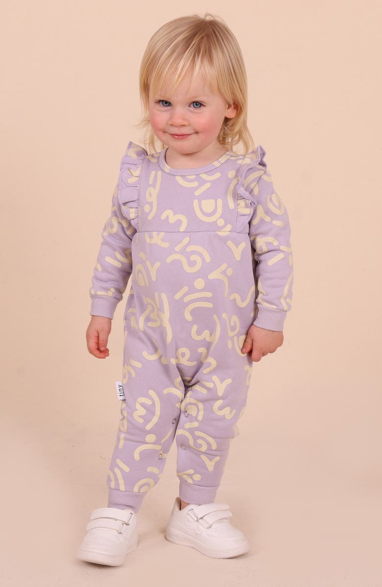 TINY by TINY TRIBE Wiggle Frill Fleece Romper, Alternate, color, Purple