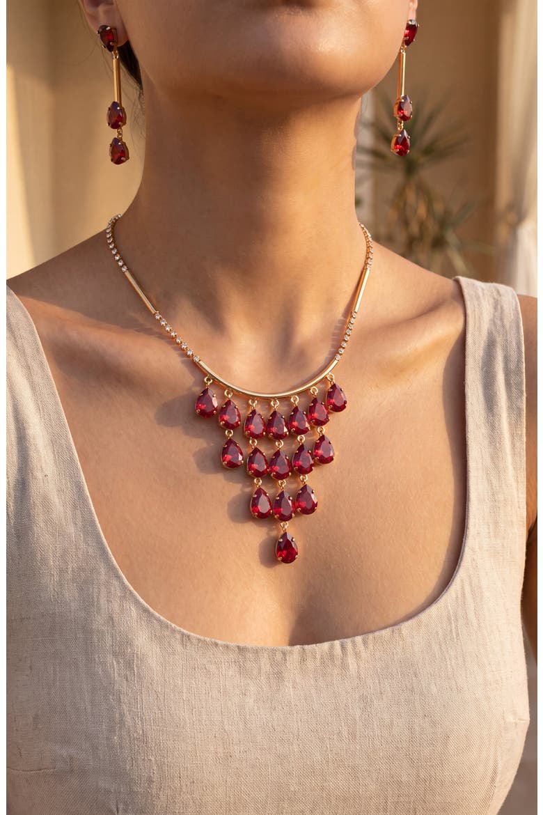 Apple Crystal Necklace and Earring Set, Alternate, color, Ruby Red