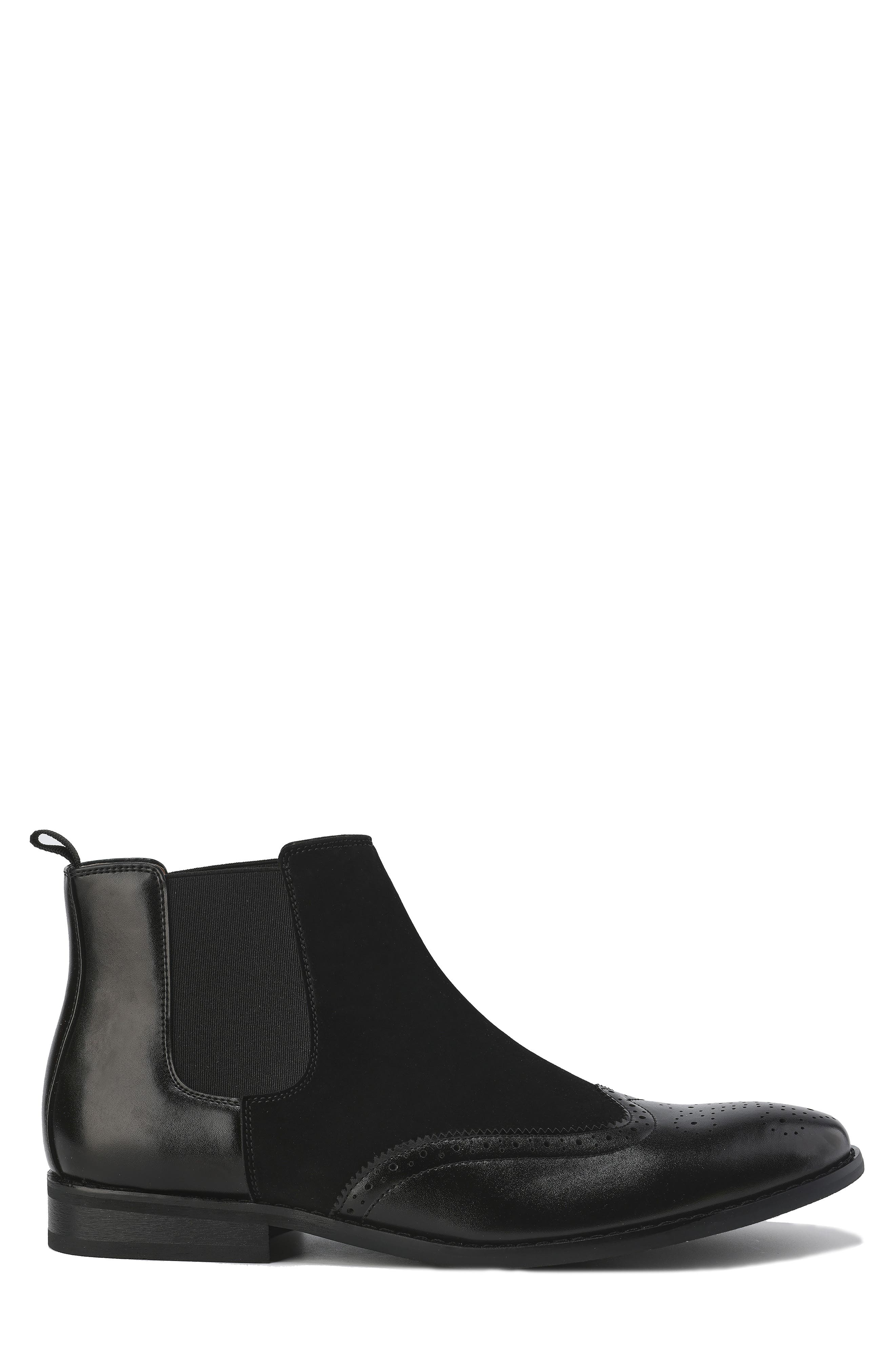 Gino Vitale Wingtip Brogue Two-Tone Chelsea Boot, Alternate, color, Black