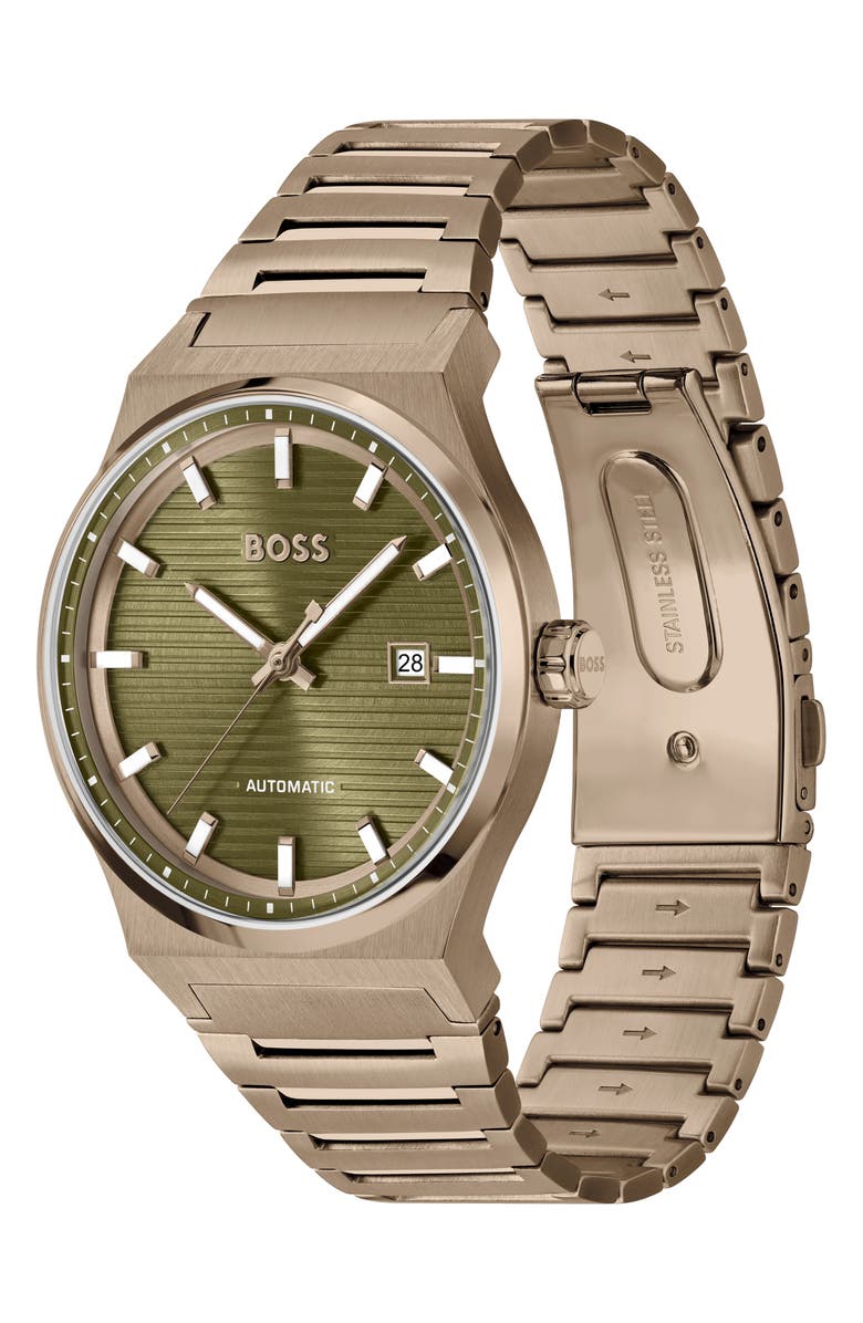 BOSS Candor Automatic Bracelet Watch, 41mm, Alternate, color, Green Dial