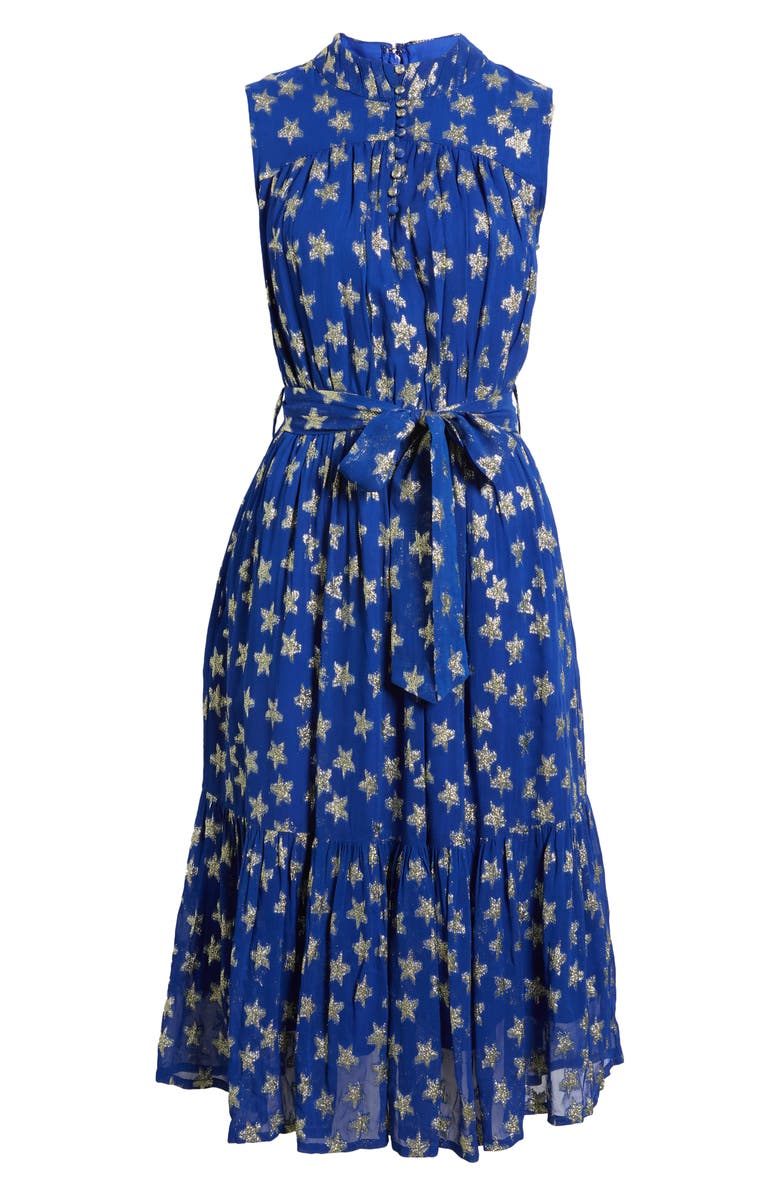 CIEBON Tara Star Metallic Sleeveless Midi Dress, Alternate, color,