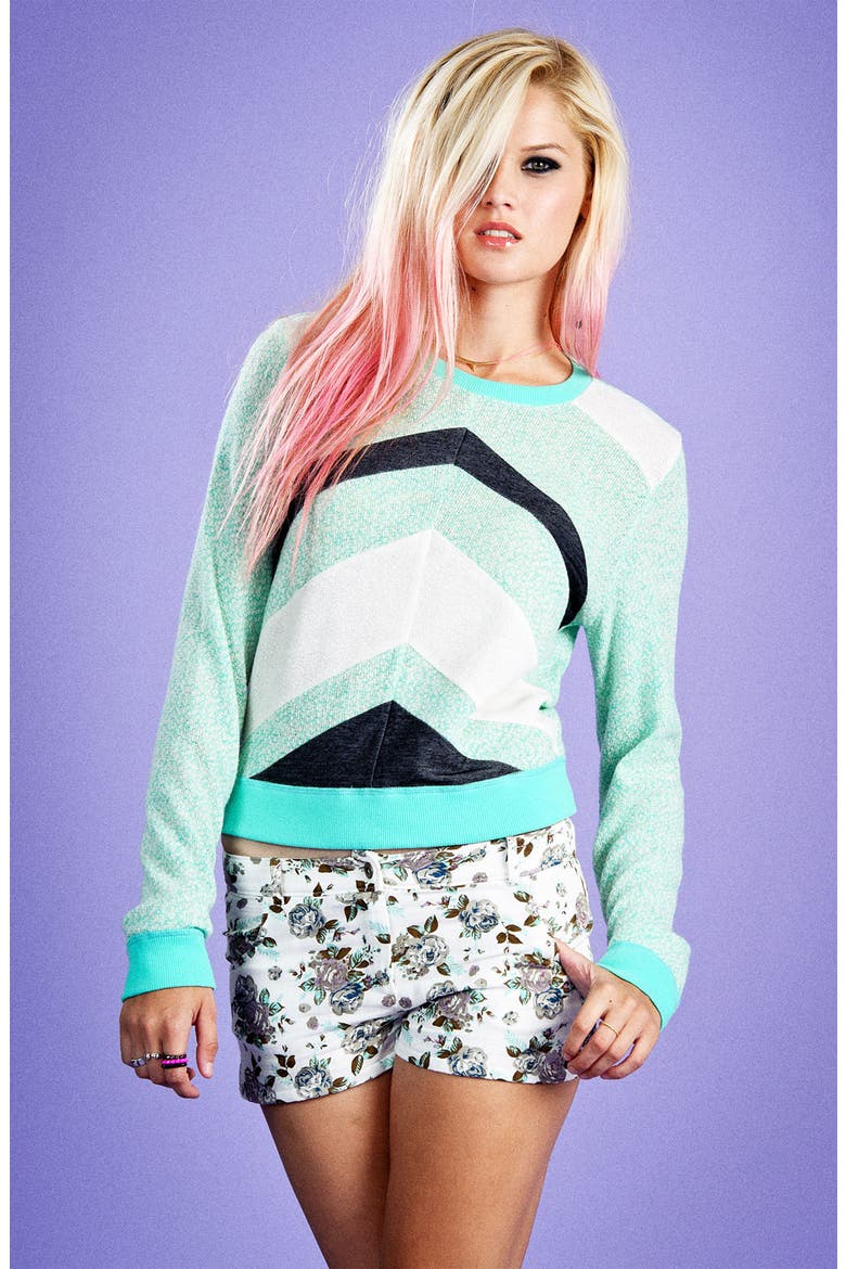 Chevron Stripe Sweater, Alternate, color, SEA BREEZE