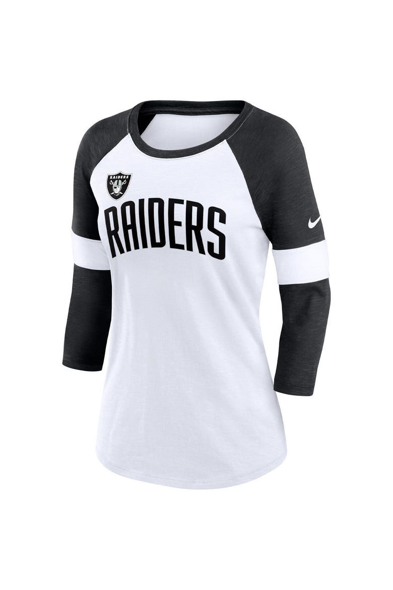 Women's Nike Las Vegas Raiders White/Heathered Black Football Pride Slub 3/4 Raglan Sleeve T-Shirt, Alternate, color, White