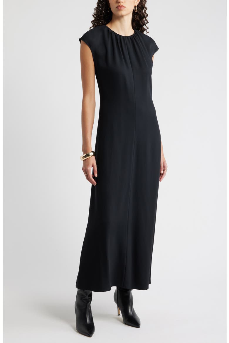 Shirred Cap Sleeve Maxi Dress, Main, color, BLACK