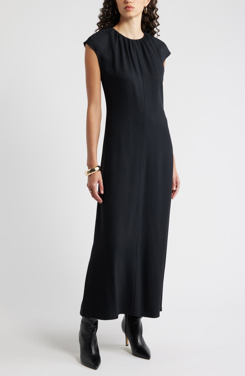 Nordstrom Shirred Cap Sleeve Maxi Dress, Main, color, Black