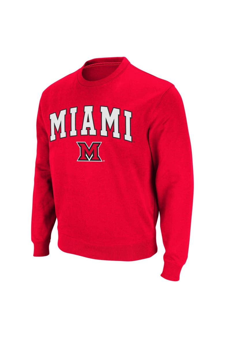 Men's Colosseum Red Miami University RedHawks Arch & Logo Crew Neck Sweatshirt, Alternate, color, Red