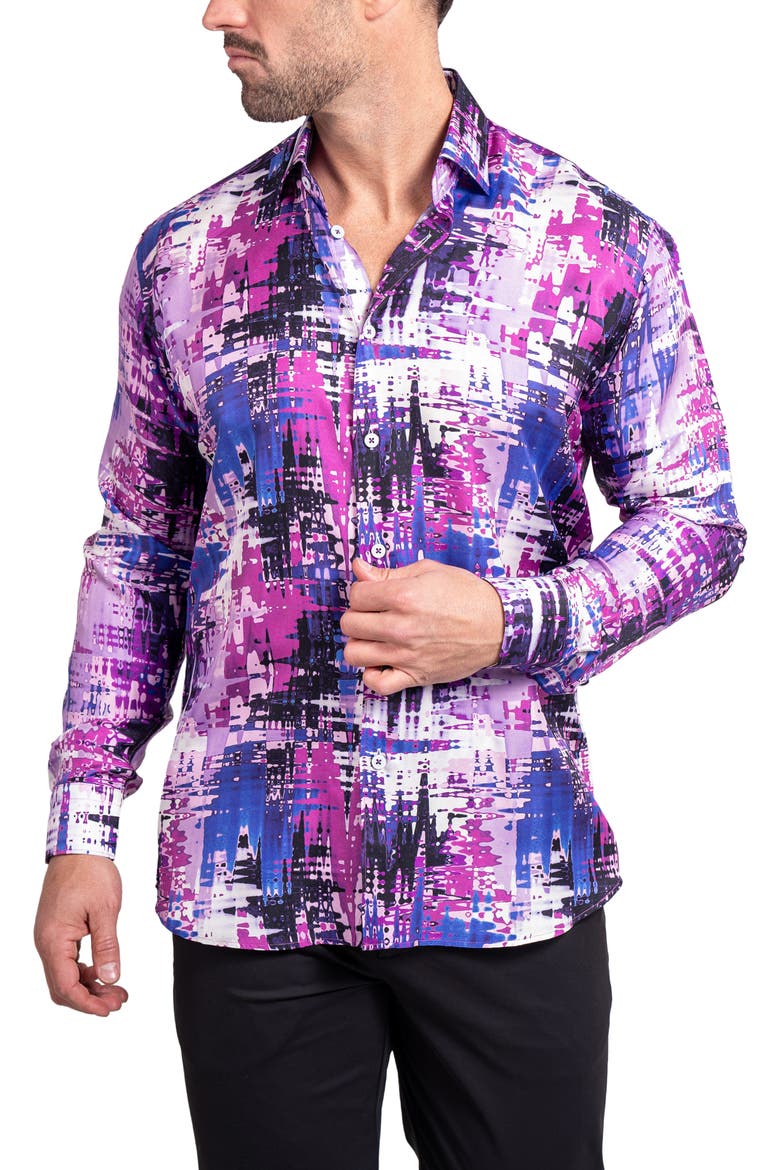 Fibonacci Ascension Contemporary Fit Button-Up Shirt, Alternate, color, PURPLE