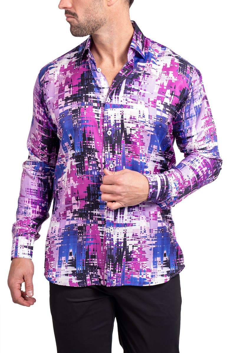 Maceoo Fibonacci Ascension Contemporary Fit Button-Up Shirt, Alternate, color, Purple