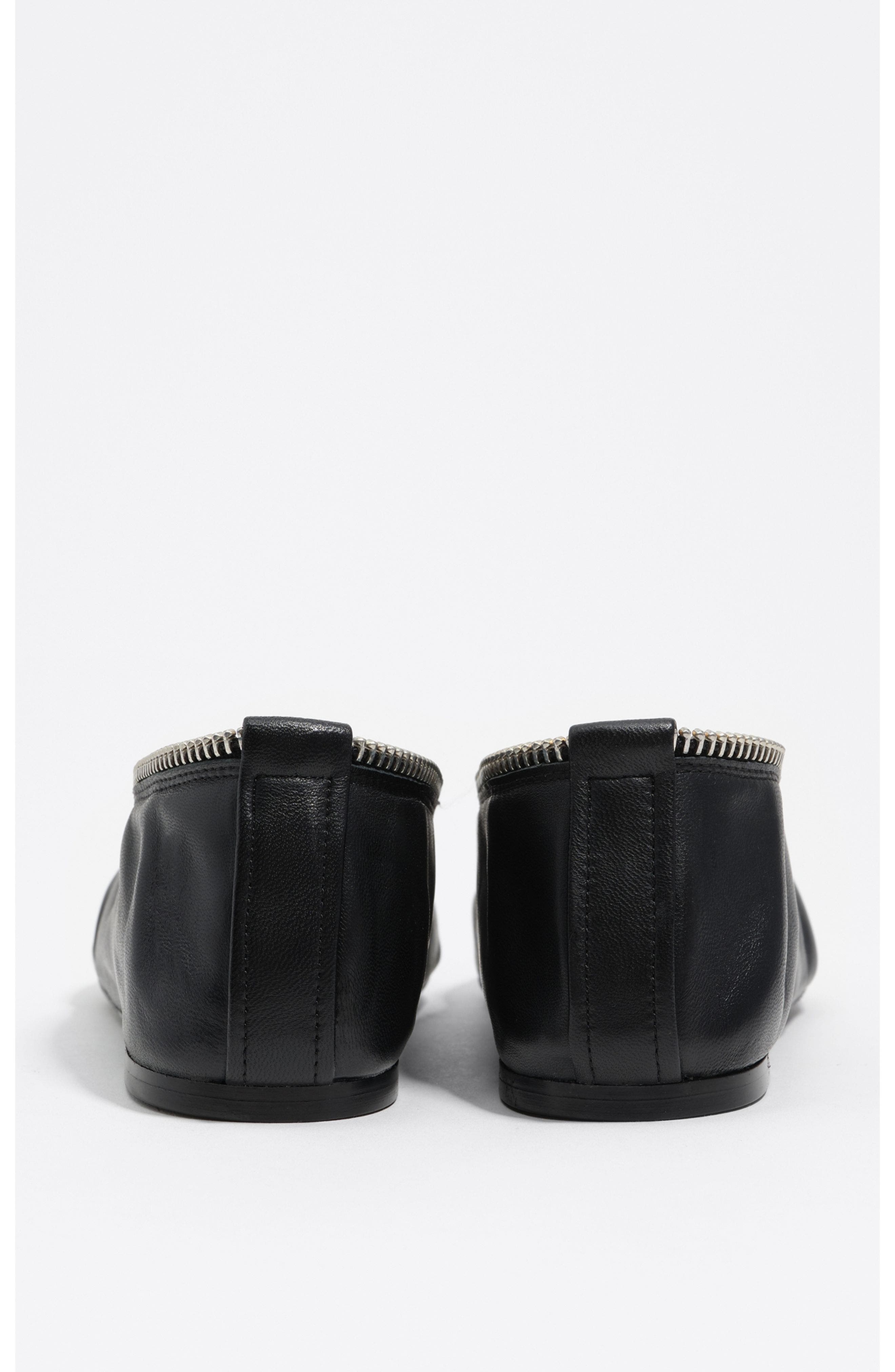 Bimba y Lola Leather Zip Ballerina, Alternate, color, Black