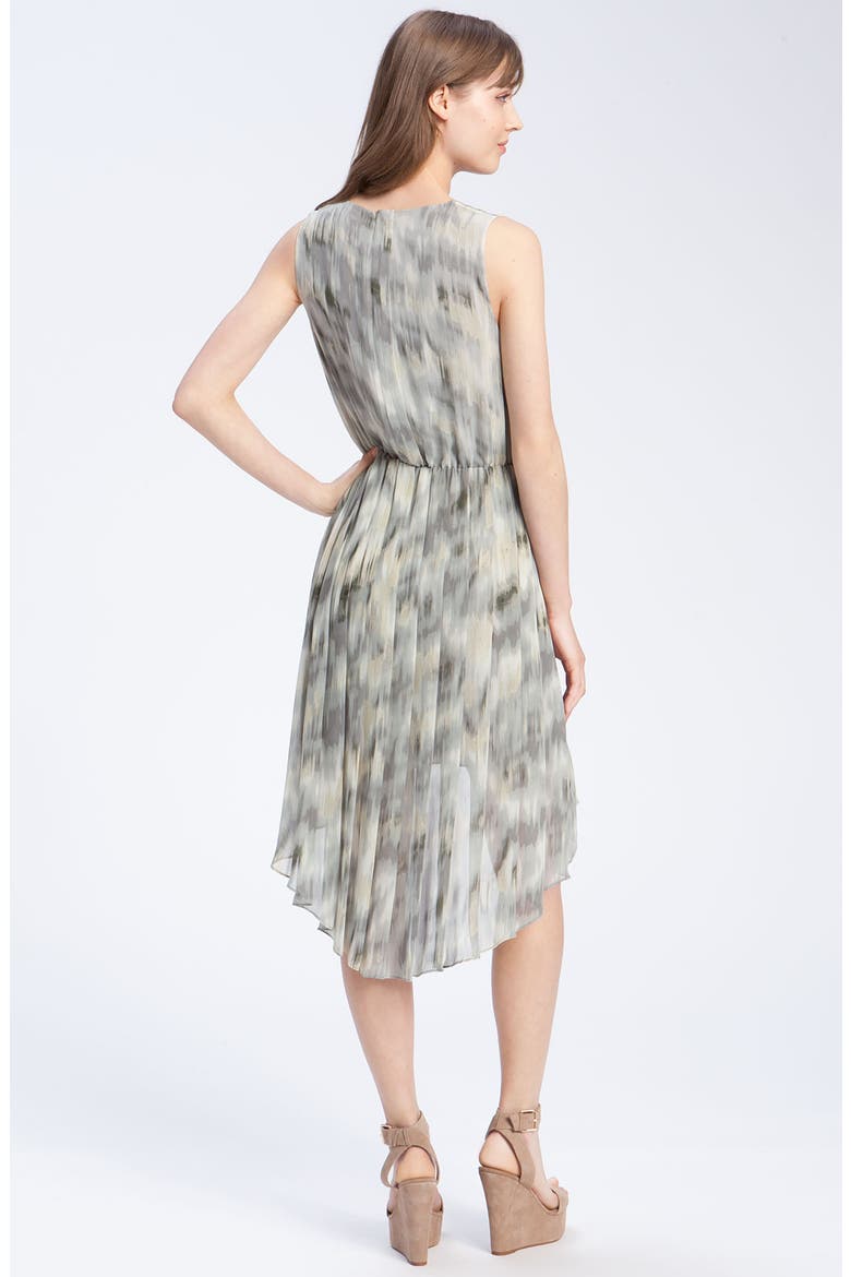 Pleated Ikat Print Dress, Alternate, color, PEBBLE COMBO