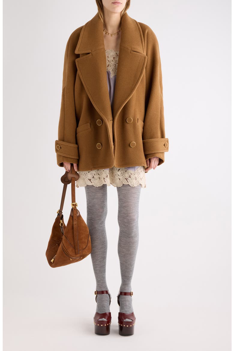 Double Breasted Virgin Wool Herringbone Coat, Alternate, color, DUSTY CAMEL