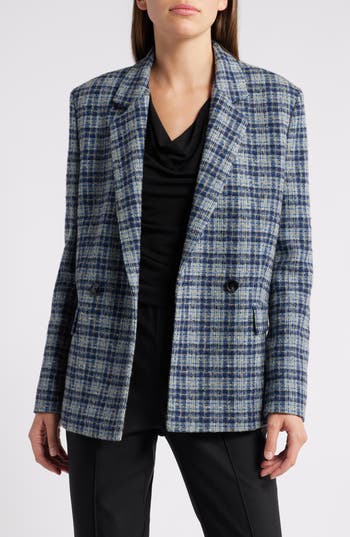 HUGO BOSS BOSS JANKA DOUBLE BREASTED PLAID BLAZER 