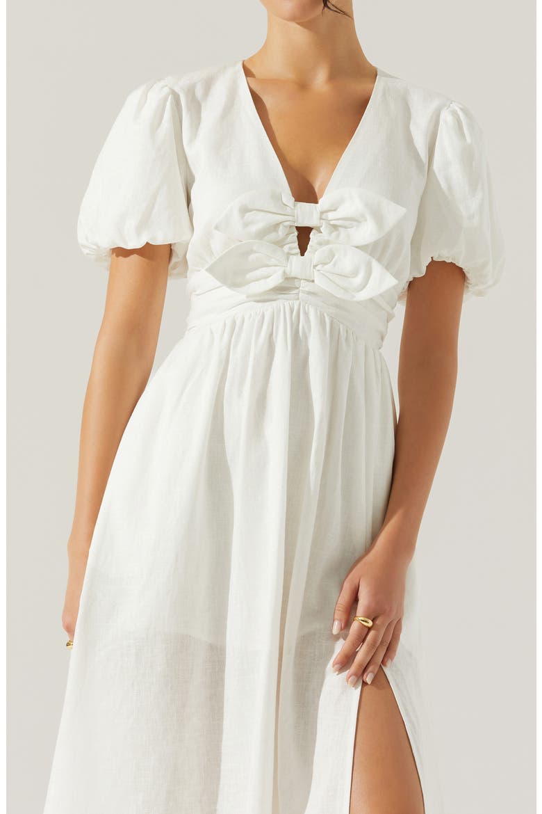 Citrine Bow Linen & Cotton Midi Dress, Alternate, color, WHITE
