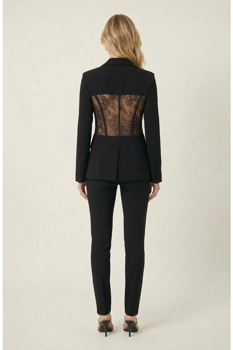 Lace Panel Blazer, Alternate, color, Black