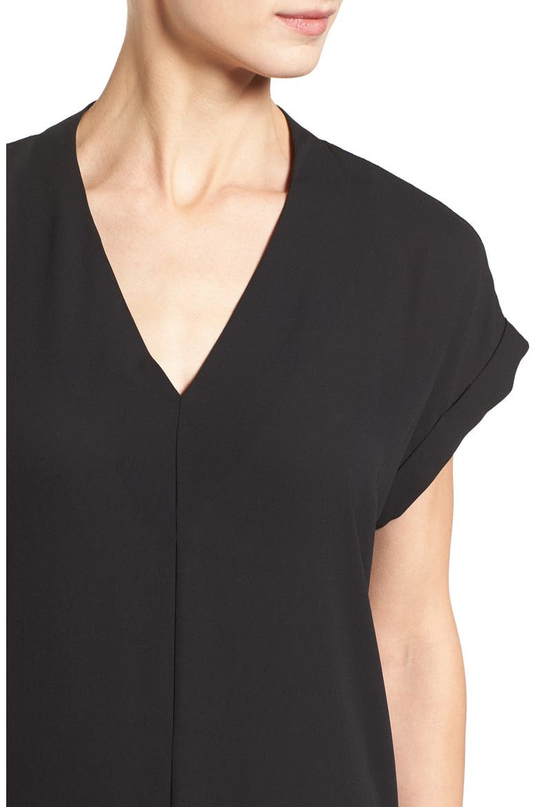 High/Low V-Neck Mixed Media Top, Alternate, color, BLACK