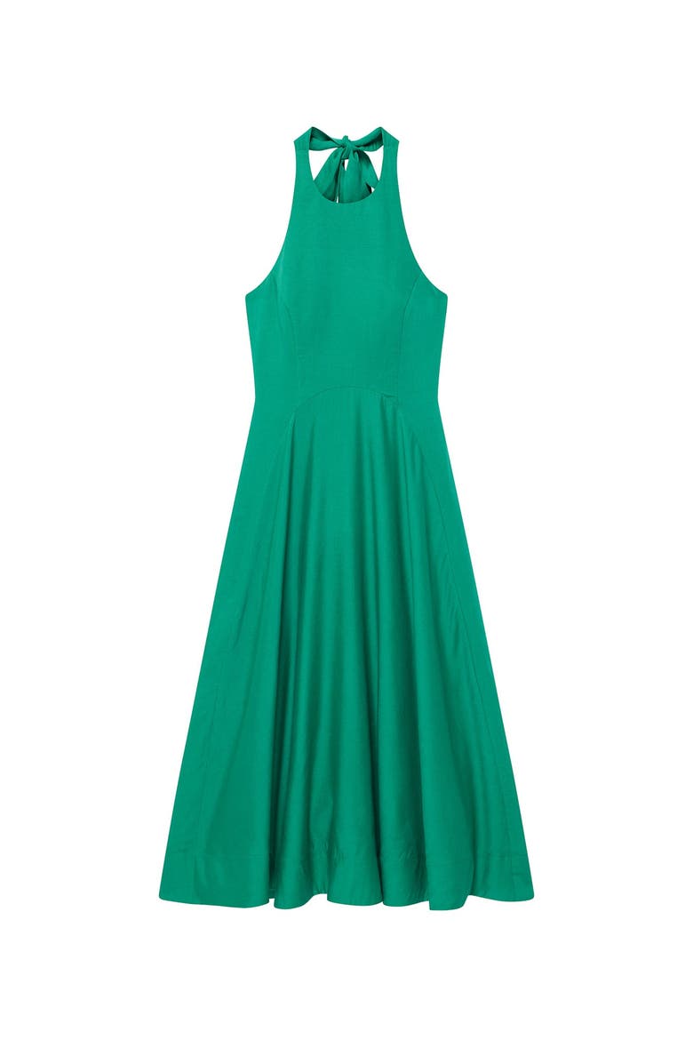 Linen Blend Halter Midi Dress, Alternate, color, Green