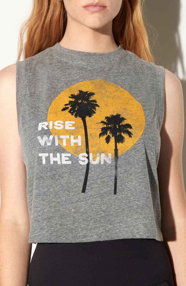 Spiritual Gangster Shady Palm Crawford Crop Cotton Graphic Tank, Alternate, color, Heather Grey