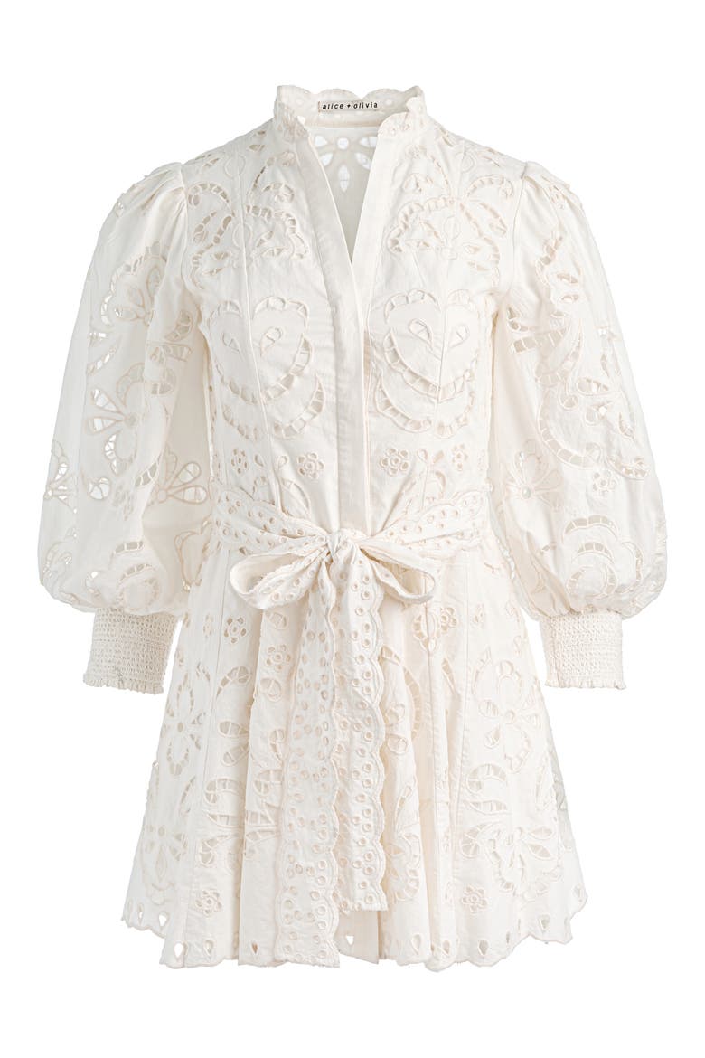 Lucy Embroidered Long Sleeve Minidress, Alternate, color, OFF WHITE