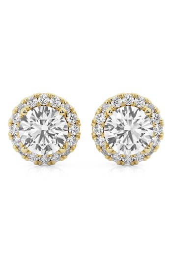 Badgley Mischka Collection 14k Gold Round Cut Lab-created Diamond Halo Stud Earrings In 0.6 Ctw Yellow Gold