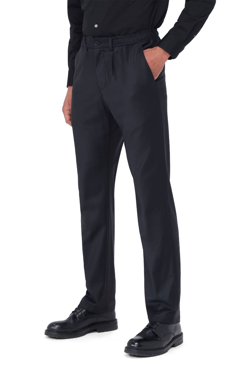 Bugatchi Pleated Wool Blend Travel Pants, Main, color, Black
