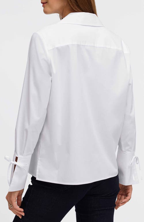 Foxcroft Carla Tie Cuff Cotton Blend Popover Top In White