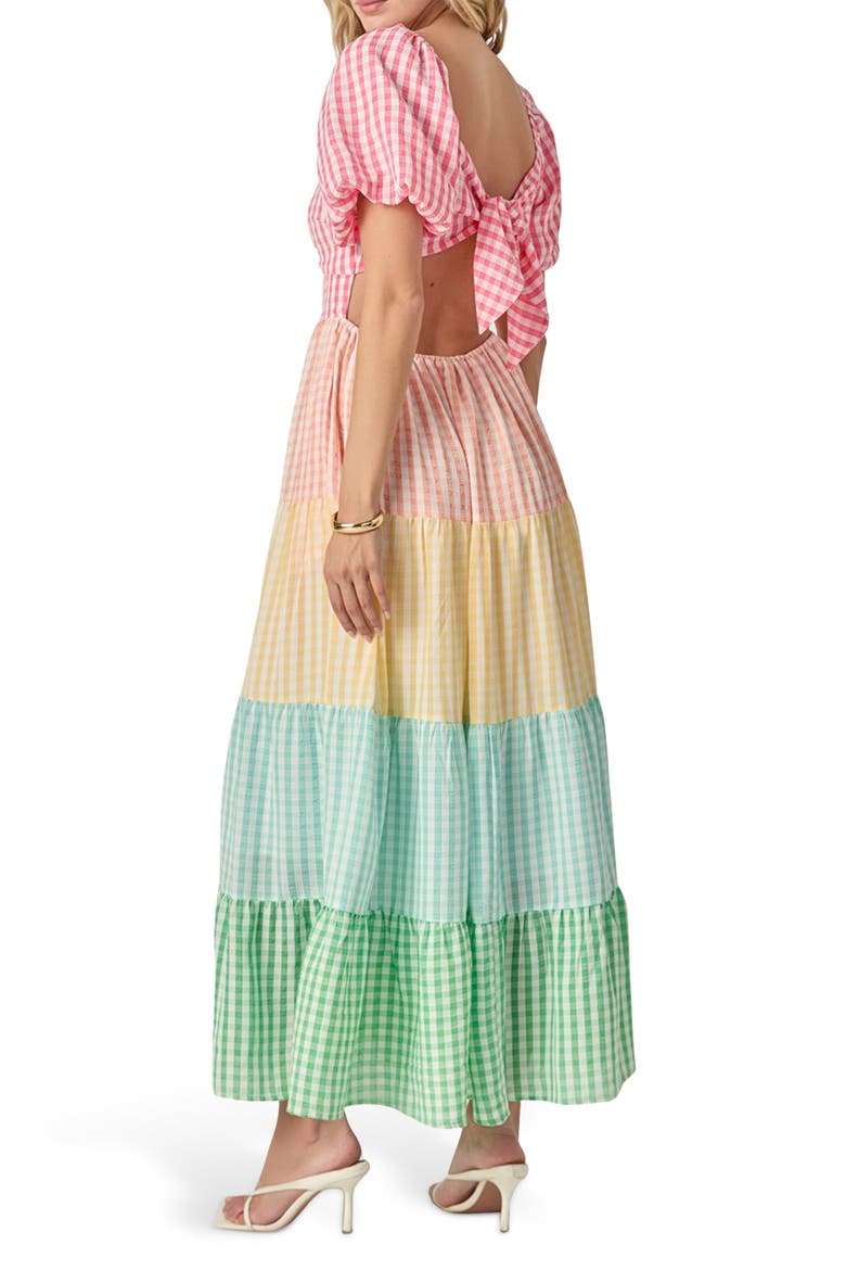 Colorblock Puff Sleeve Open Back Maxi Dress, Alternate, color, RAINBOW MULTI