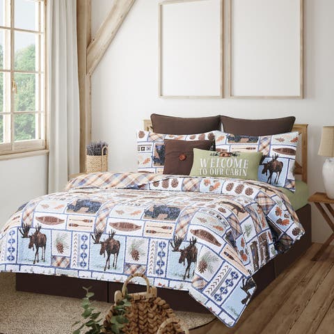 Oakley Rustic Lodge Cotton Quilt Set  - Reversible and Machine Washable