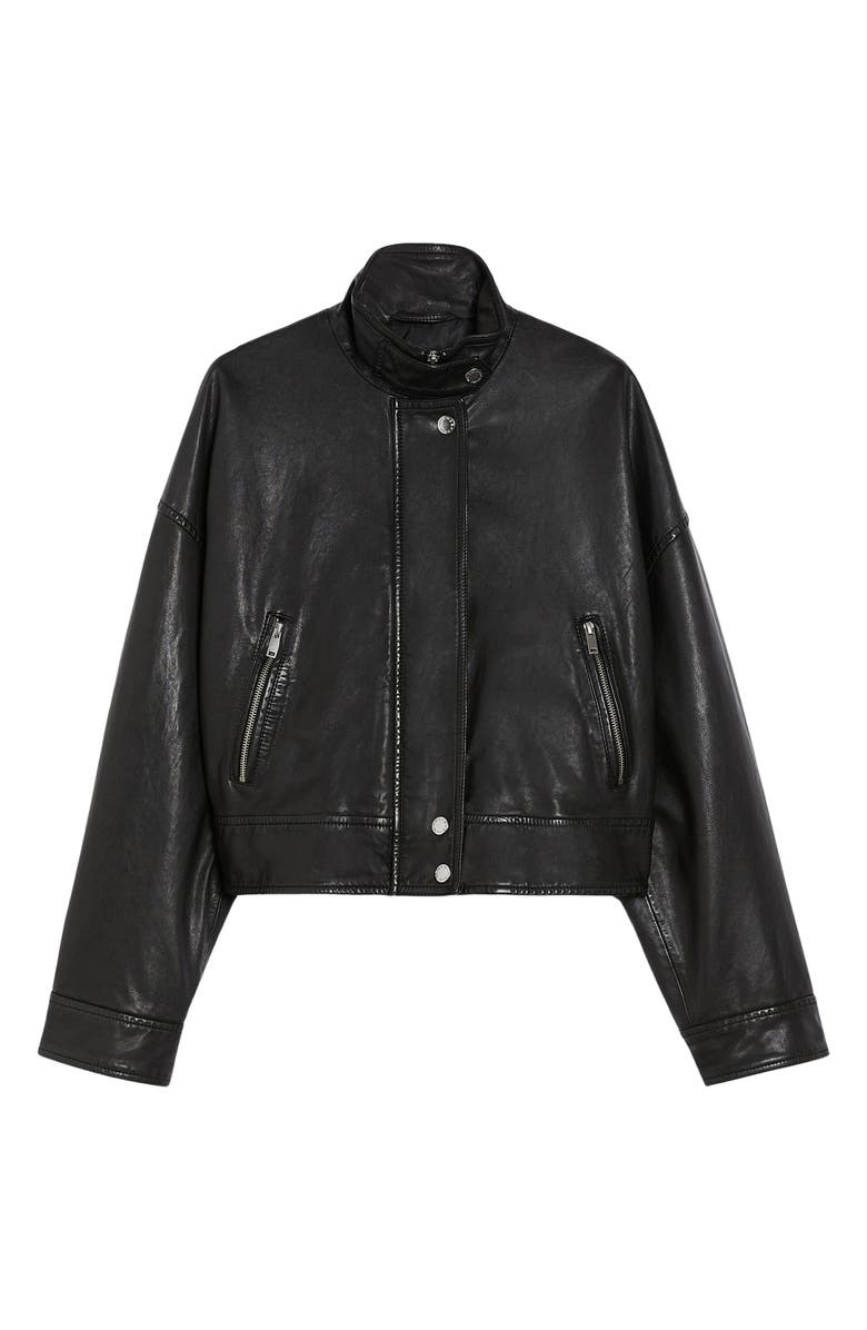 Weekend Max Mara Angel Stand Collar Leather Jacket, Alternate, color, Black