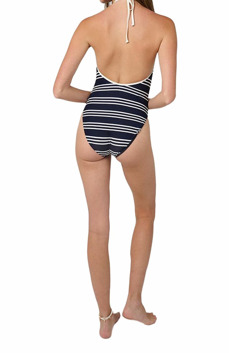 WeWoreWhat Halter One Piece, Alternate, color, Dk Navy/Offwh
