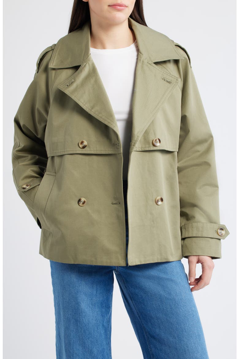 Short Cotton Trench Coat, Alternate, color, OLIVINE