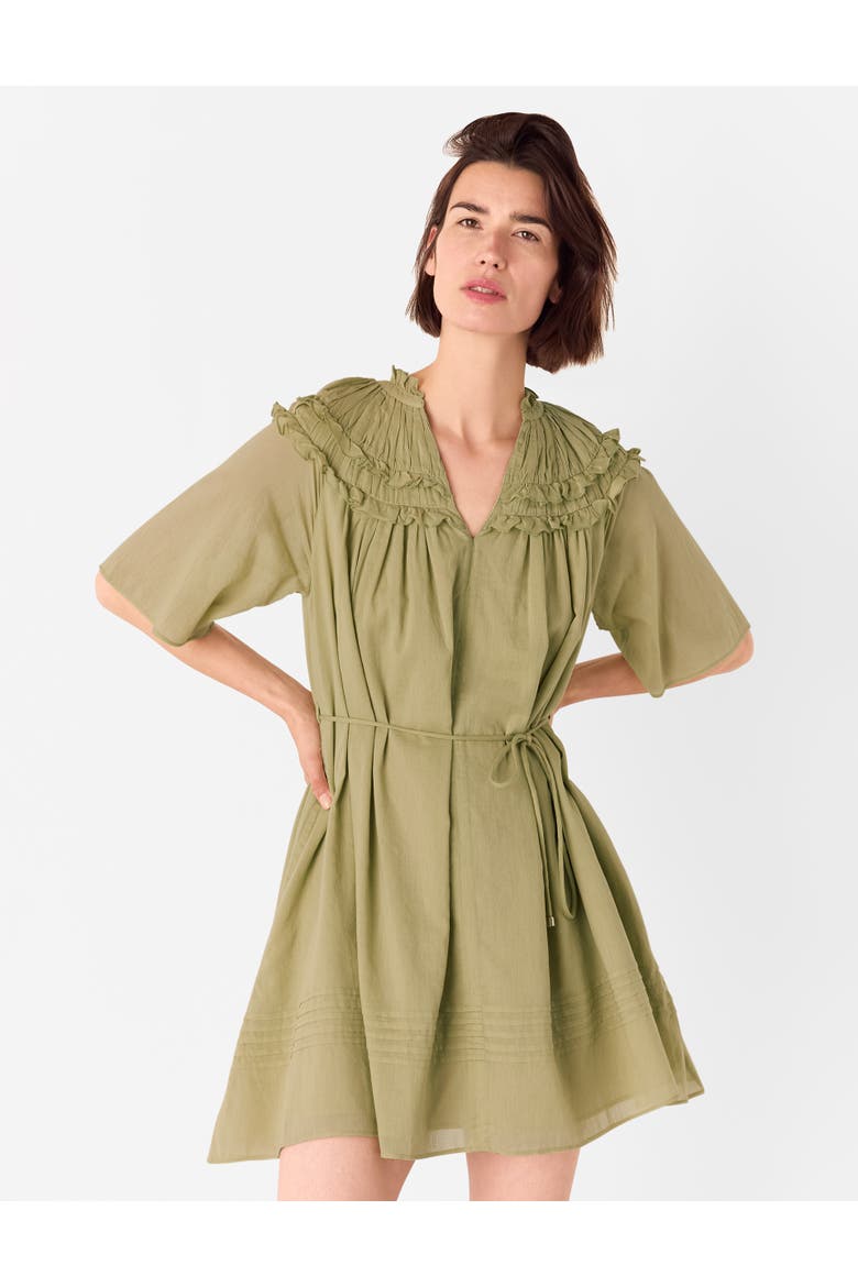 Short Sleeve Cotton Frill Mini Dress, Alternate, color, Khaki