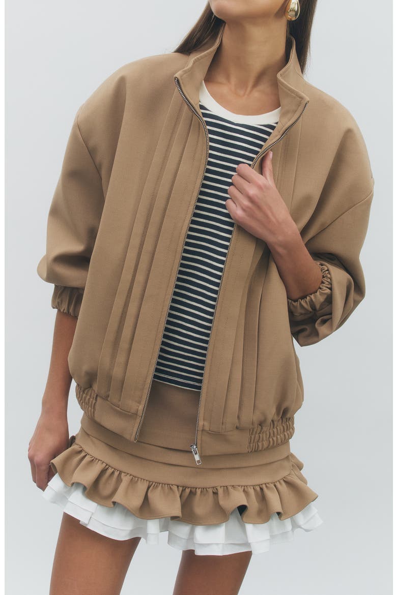 Dahlia Pintuck Bomber Jacket, Alternate, color, TAN