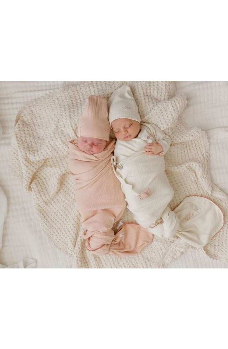 Ely's & Co. Cotton Little One Collection - Footie + Beanie, Alternate, color, Ivory/Pink