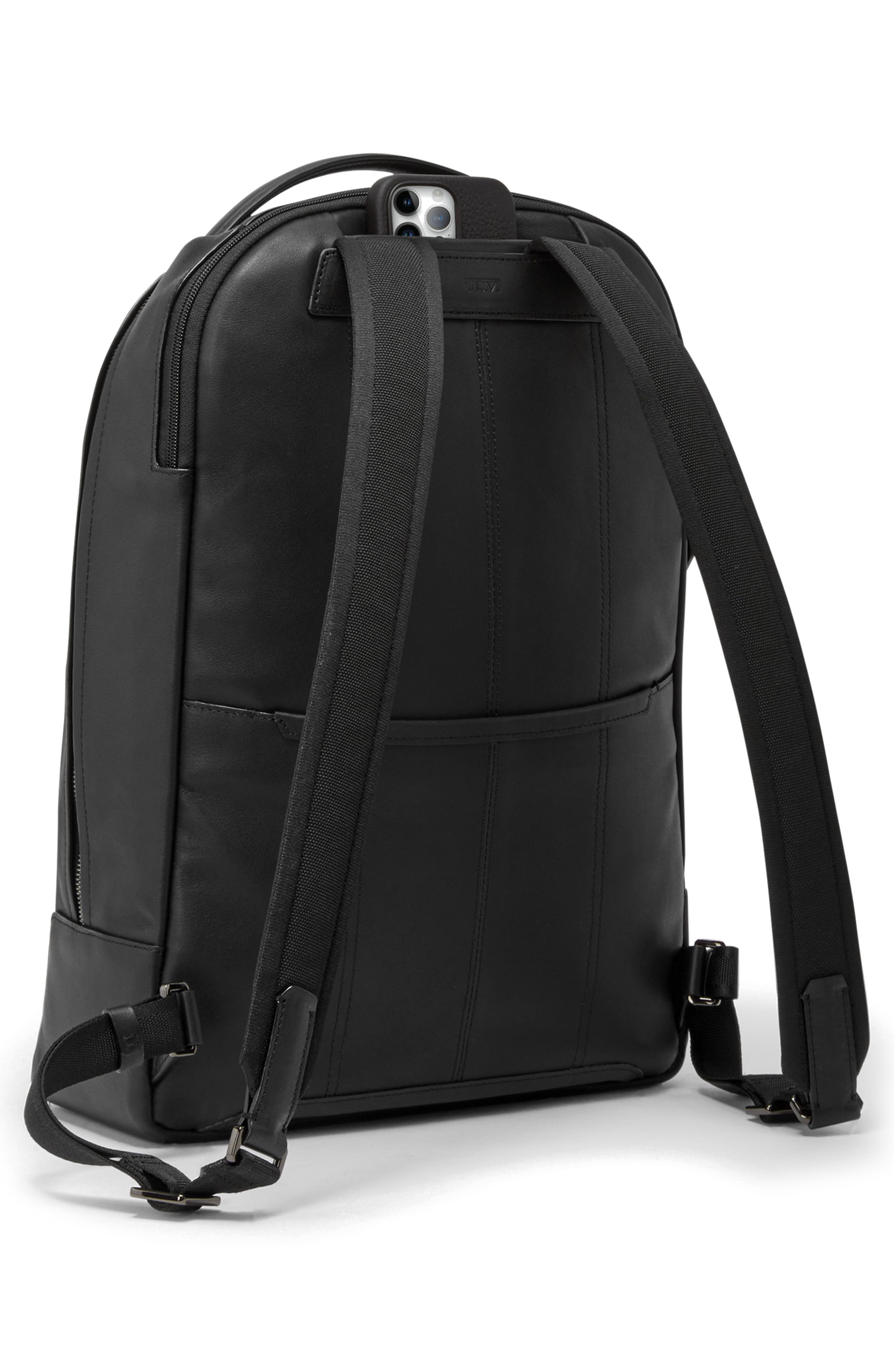 TUMI Warren Leather Backpack, Alternate, color, Black Bombe