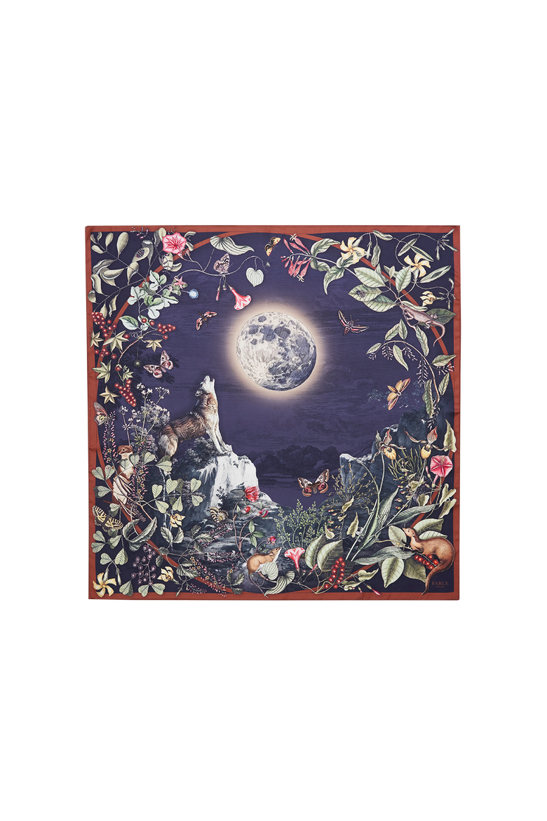 Wolf Garden Narrative Square Scarf, Main, color, Navy