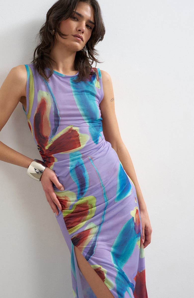 Topshop Floral Side Slit Mesh Midi Dress, Alternate, color,