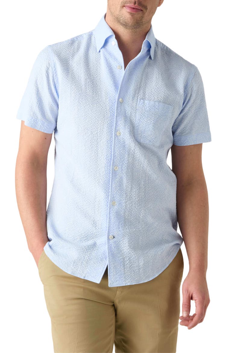 Morgan Paisley Jacquard Seersucker Short Sleeve Shirt, Main, color, Light Blue