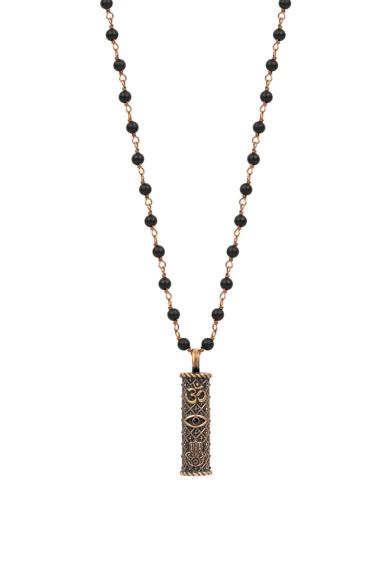 Men's Matte Black Onyx Triple Protection Beaded Necklace Brilliant Spirit, Main, color, Black/bronze
