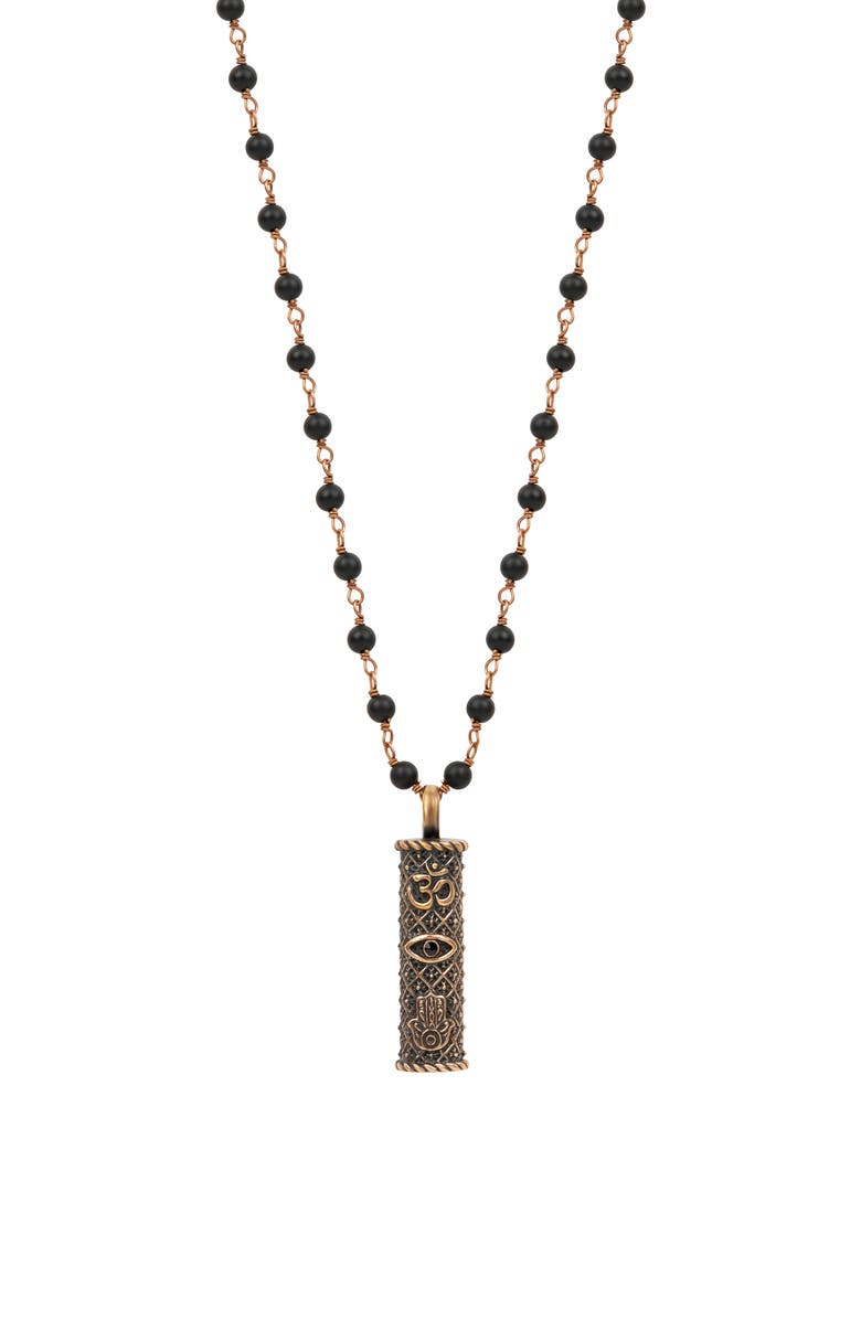 Karma and Luck Men's Matte Onyx Triple Protection Necklace Brilliant Spirit, Main, color, Black/Bronze