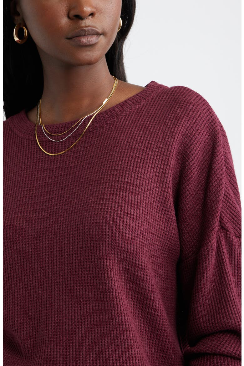 Long Sleeve Waffle Knit T-Shirt, Alternate, color, BURGUNDY LONDON